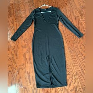 Oasap Sweat Midi V Neck Bodycon Dress Size L